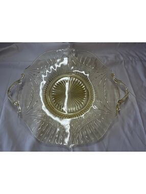 Lancaster Dart Yellow Depression Glass Sandwich Tray & Bowl Set 1930s - EUC